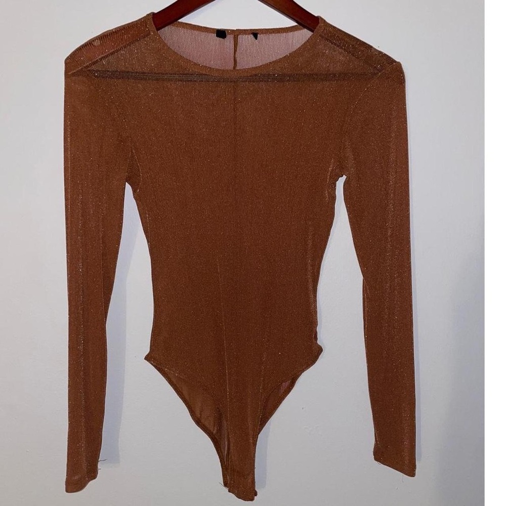 Shiny brown mesh body suit. No tag fits like small. Very comfortable